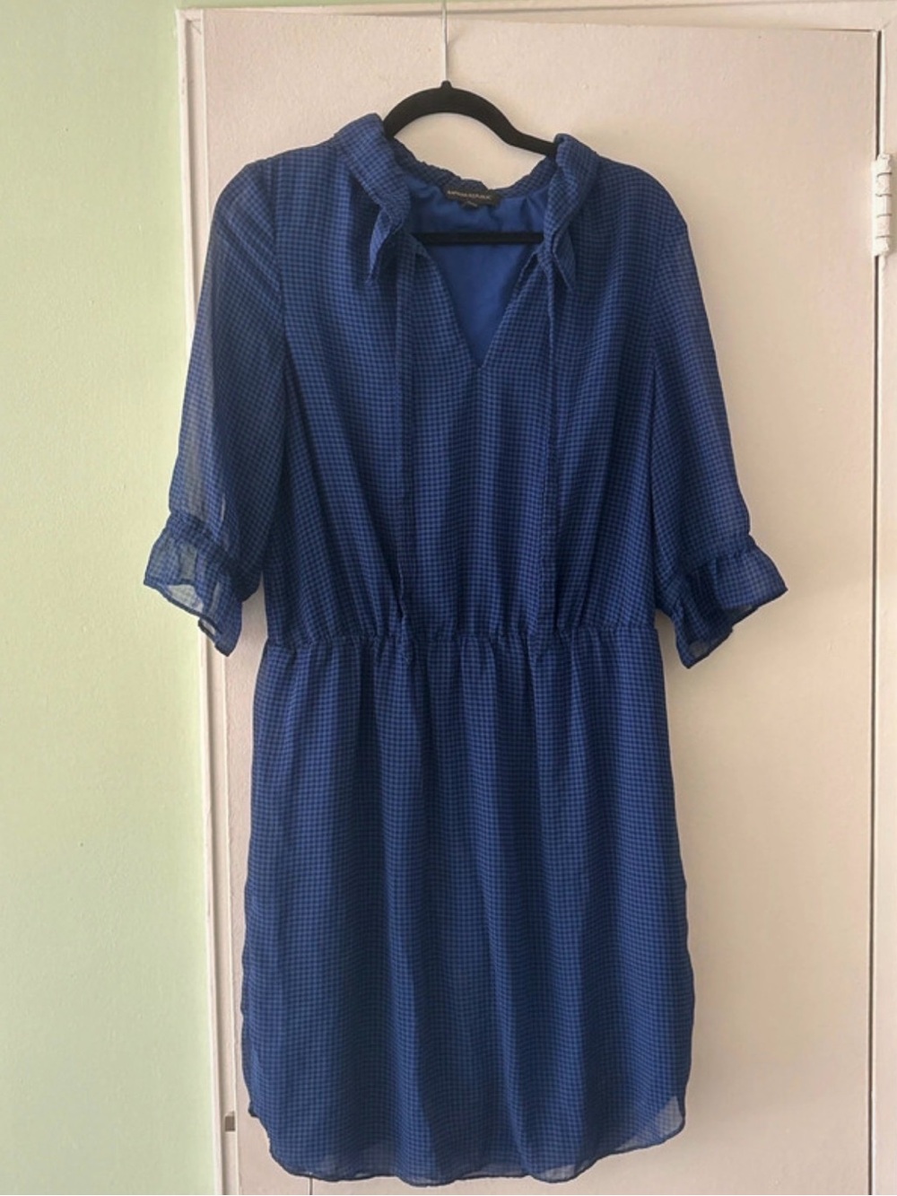 Banana Republic Blue Womens Tie-Neck Smocked Waist Dress, size L